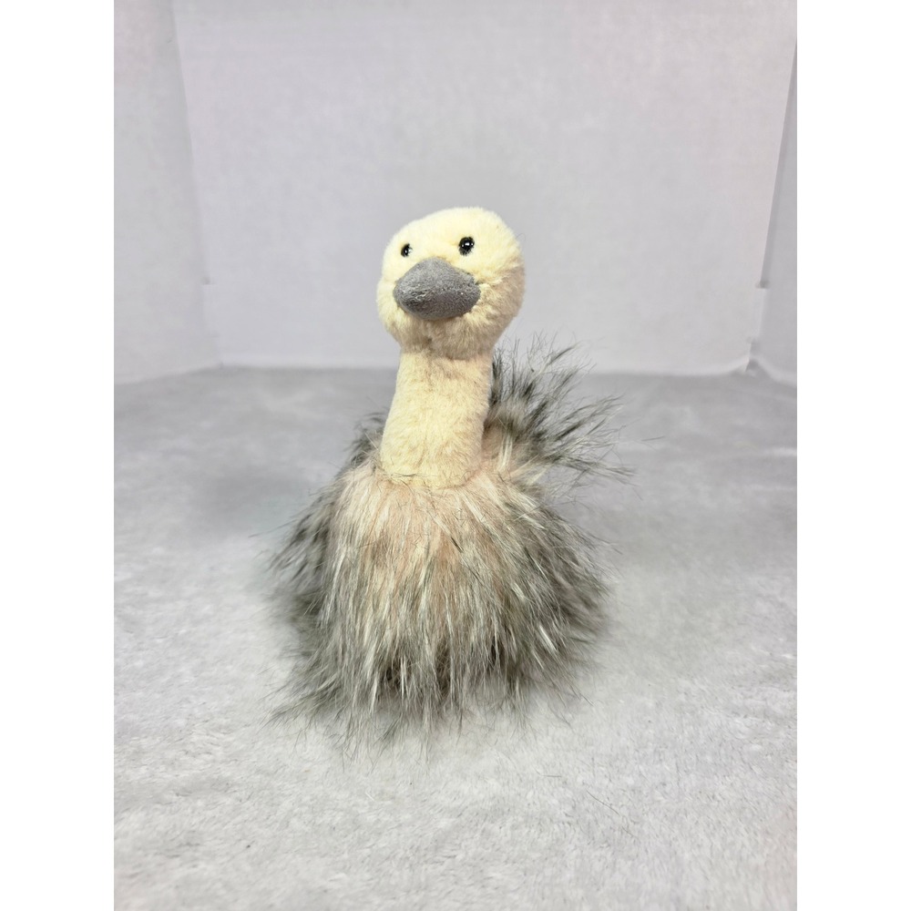 Purely Luxe Aurora World Ostrich Plush Keychain Faux Fur Bird Bag Charm Grey Tan